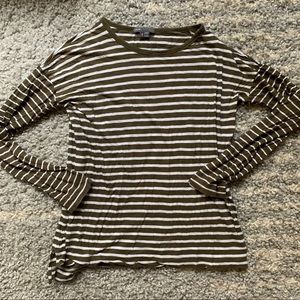 Vince olive and white stripe long sleeve tee small